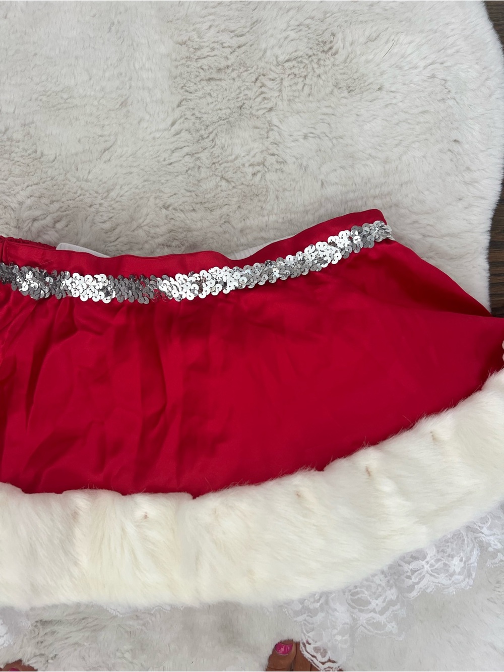 Girls Red Holiday Skirt with White Faux Fur Trim - Picture 2 of 9